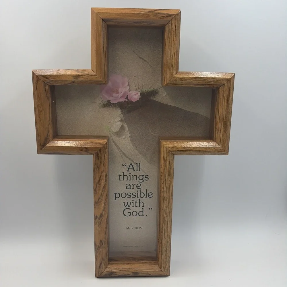 Abbey Press Wood Cross Shadow Box‎ Bible Scripture Verse Mark 10:27 USA